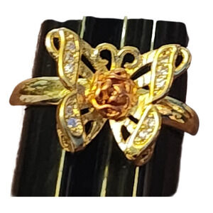 Butterfly Rose Two Tone Silver Rose Gold Plated Ring Size 10